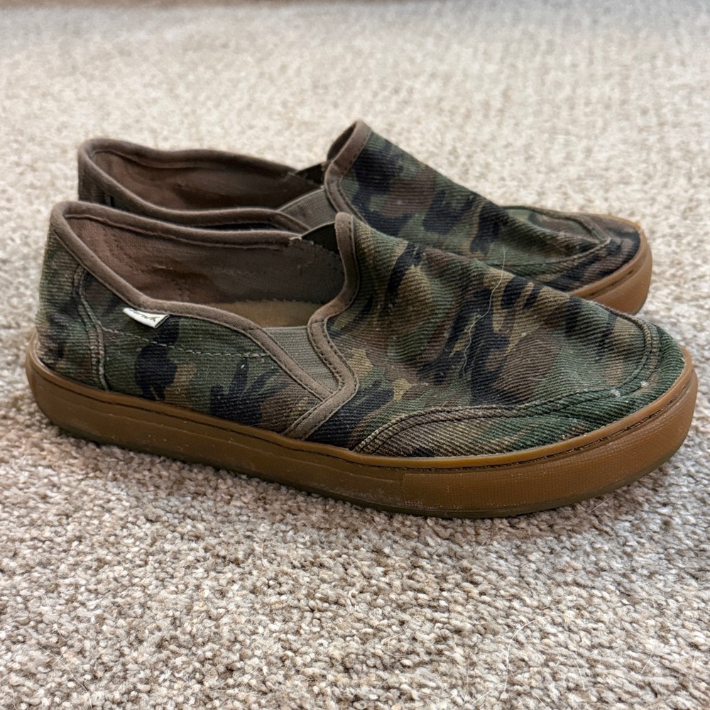 Sanuk Men's Slip-On Sneakers in Camo Green with Brown Soles